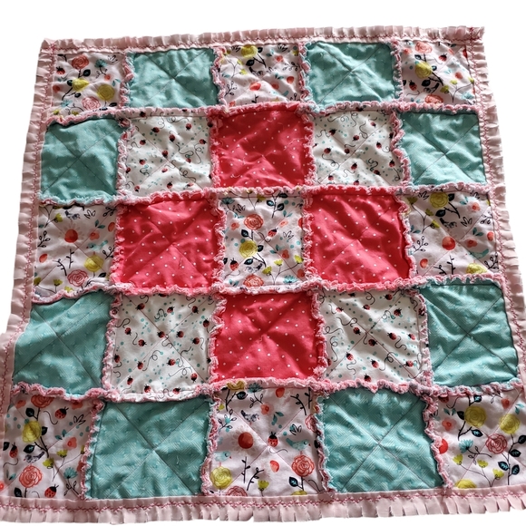 NEW Homemade Newborn Baby Girl Rag Quilt /Security Blanket /Pet Blanket/Doll - Picture 6 of 12